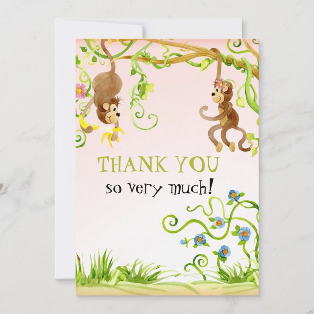 Lil Monkey, Girl Birth Thank You Notes (Front)