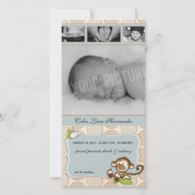 Lil Monkey New Baby Birth Announcements (Front)
