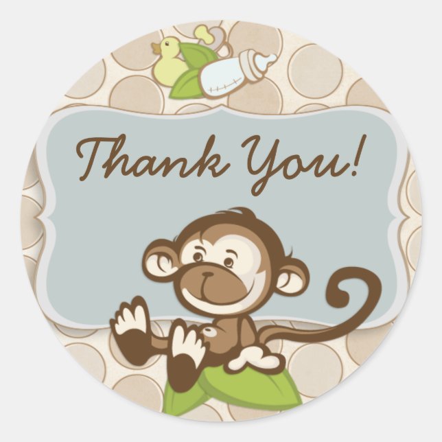 Lil Monkey Thank You Sticker/label Classic Round Sticker (Front)