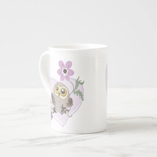 Lil owl ~ Thank You! ~bone china mug (Front Left)