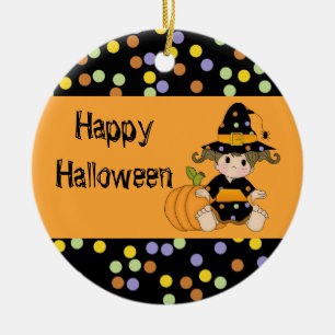 Lil Polka Dot Witch with Pumpkin Ceramic Tree Decoration