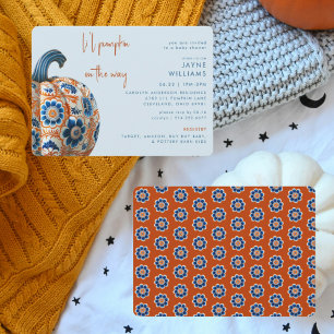 Li'l Pumpkin Blue and Orange Baby Shower Invitation