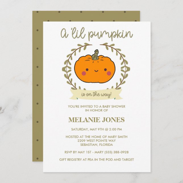 'Lil Pumpkin Fall Halloween Baby Shower Invitation (Front/Back)