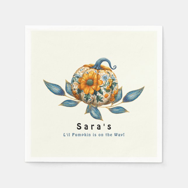 L'il Pumpkin on the Way Colourful Baby Shower  Napkin (Front)