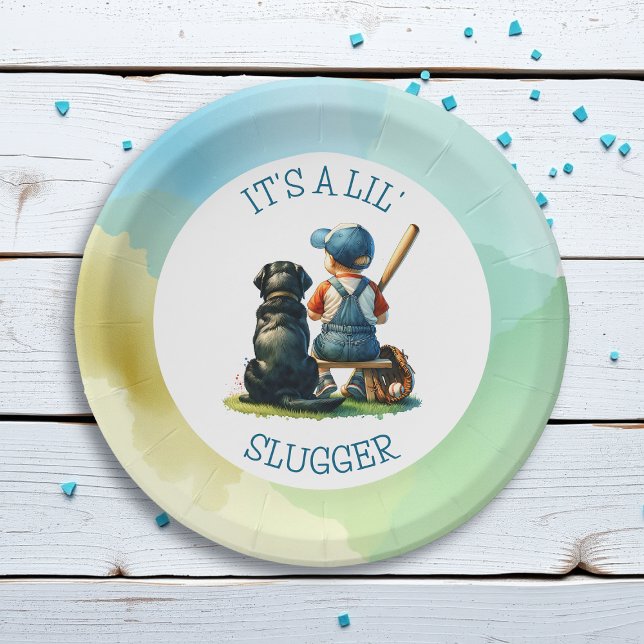 Lil' Slugger | Boy's Baseball Baby Shower  Paper Plate (Creator Uploaded)