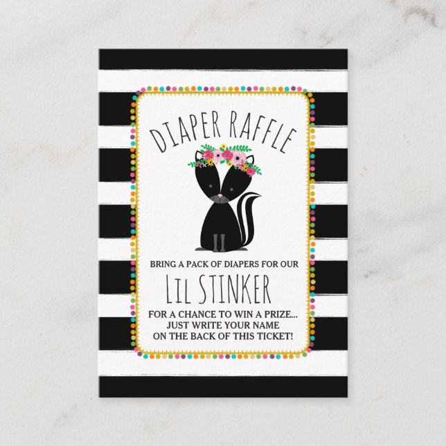 Lil Stinker Boho Skunk Baby Shower Diaper Raffle Enclosure Card (Front)