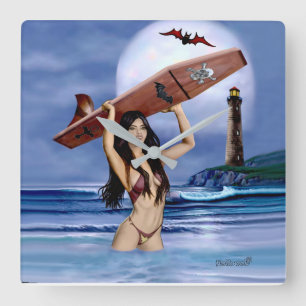 Lil' Surfer Ghouls Just Wanna Have Fun in the Sun Square Wall Clock