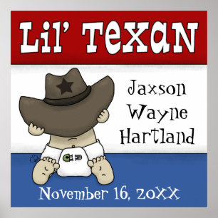 Lil’ Texan Personalised Name and Birthdate Poster
