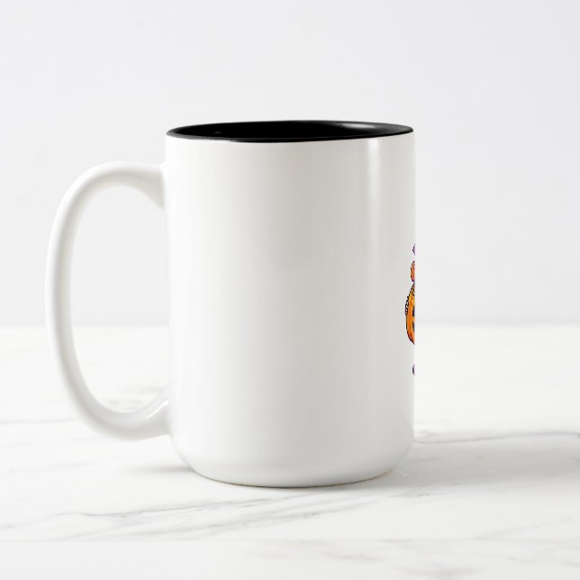 Lil Vampire with Pumpkin Candy Two-Tone Coffee Mug (Left)