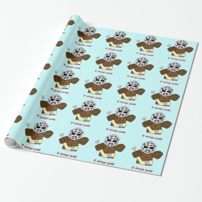 Lil' Vintage Hockey Goalie Gift Wrapping Paper (Unrolled)