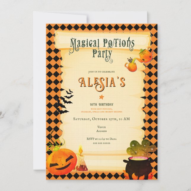 Lil' Wizards Witches & Potions Halloween Birthday Invitation (Front)