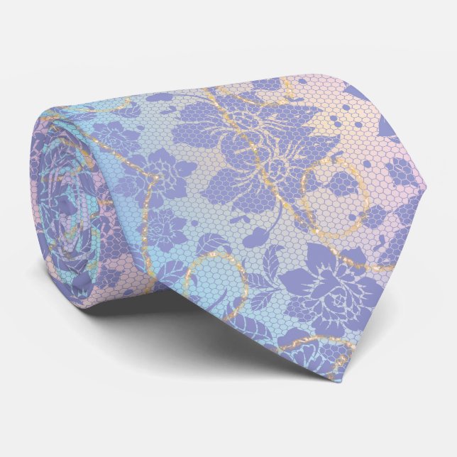 LILA COLOR FLORAL PATTERN TIE (Rolled)