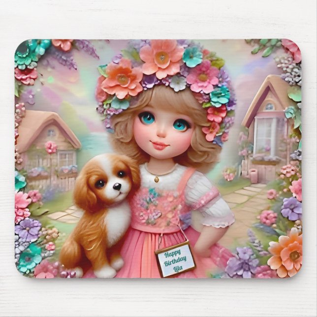 LILA ~ Floral Birthday Greeting ~  Mouse Pad (Front)