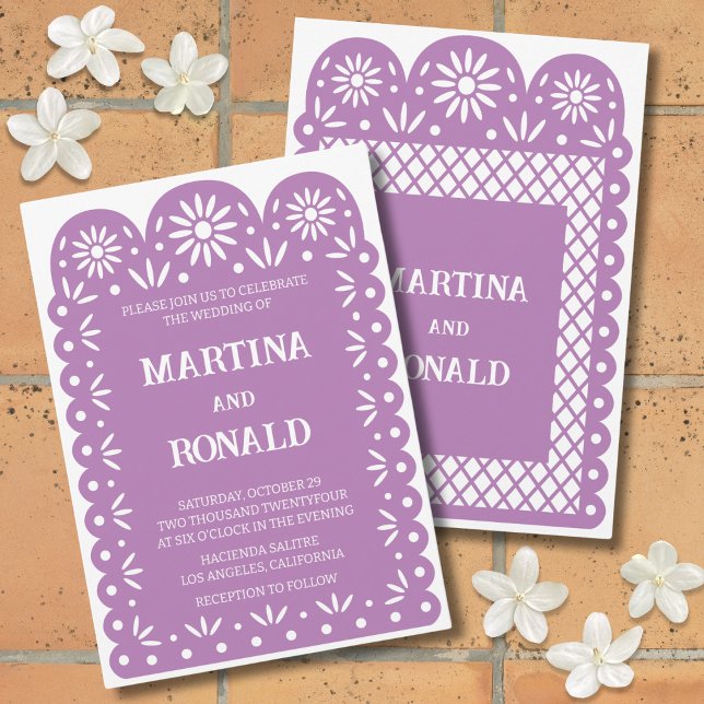Lila Mexican papel picado wedding invitation (Creator Uploaded)