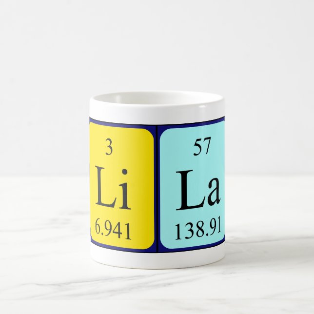 Lila periodic table name mug (Center)