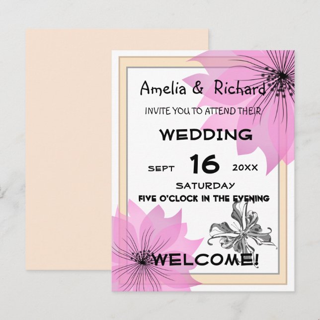 Lila wedding elegant flower floweral pink flower i invitation postcard (Front/Back)