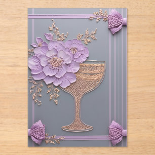 Lilac 3D Effect Flowers & Rose Gold Lace Acrylic Invitations