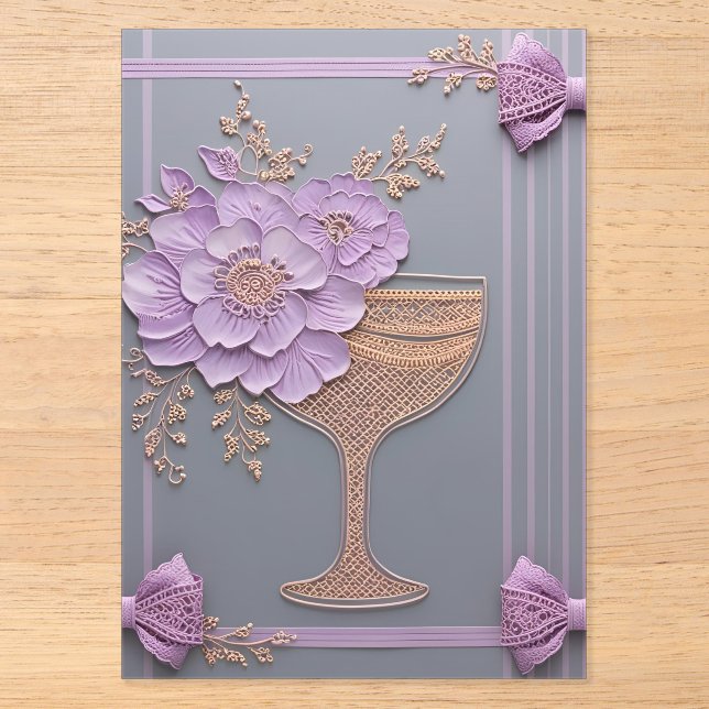 Lilac 3D Effect Flowers & Rose Gold Lace Acrylic Invitations (Front)