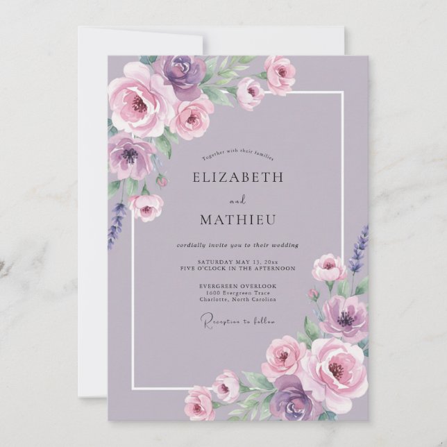 Lilac Amethyst Petal Wedding Invitation (Front)