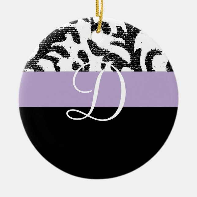 Lilac and Black Floral Monogram Ceramic Tree Decoration (Front)