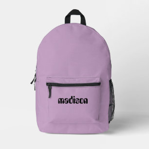 Lilac and Black Personalised Name Printed Backpack