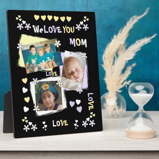 Lilac and black with flowers hearts and photos plaque (Side)