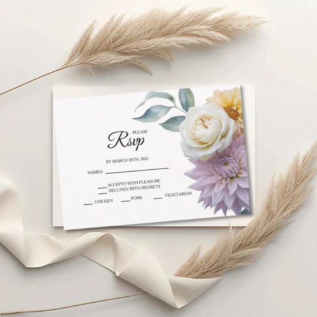 Lilac And Butter Yellow Floral Wedding RSVP Cards (Creator Uploaded)