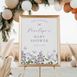 Lilac and Butterflies Baby Shower Welcome Poster