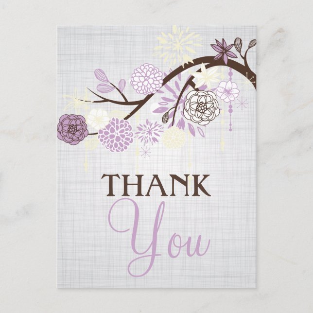 Lilac and Cream Flowers Rustic Thank You Post Card (Front)