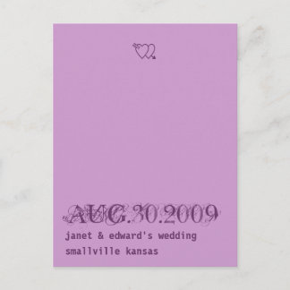 Lilac and Deep Purple Save the date postcard