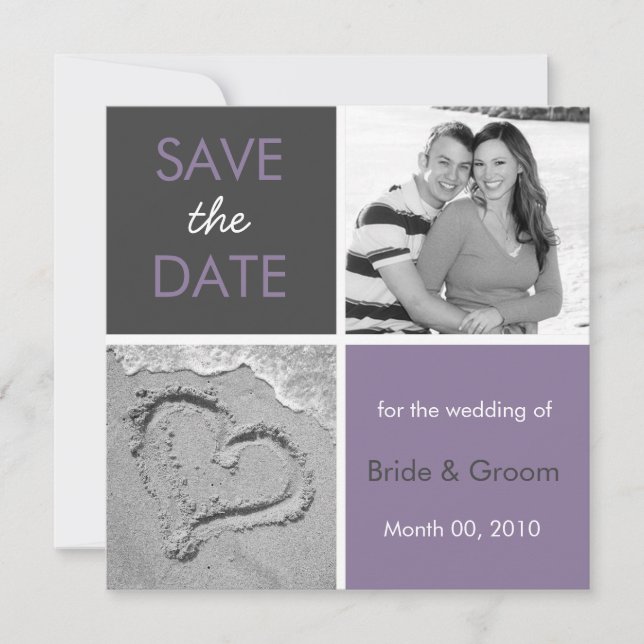 Lilac and Grey Save the Date Photo Cards (Front)