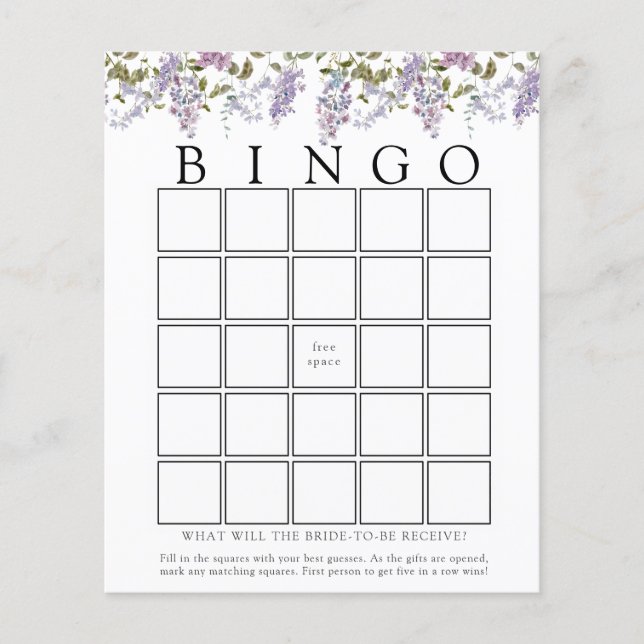 Lilac and Lavender Baby Bingo Game Card (Front)