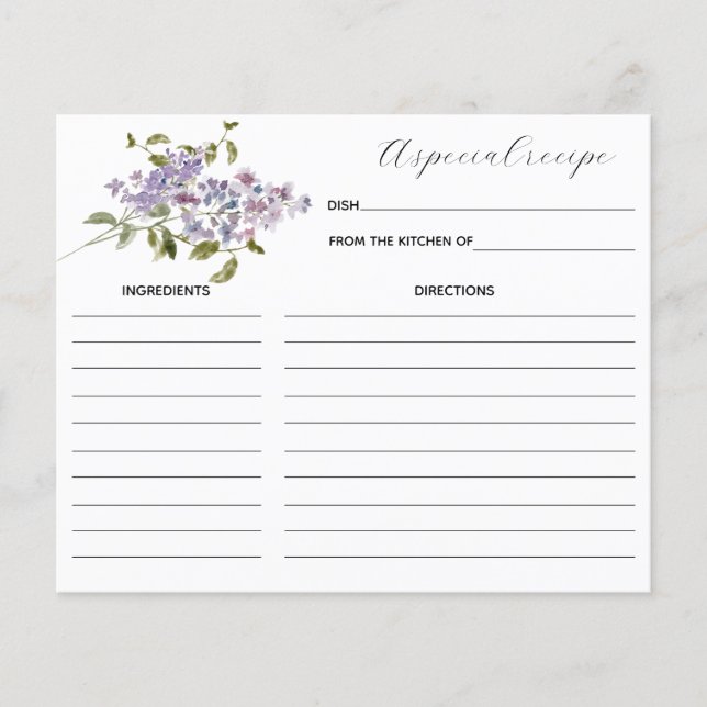 Lilac and Lavender Recipe Card (Front)
