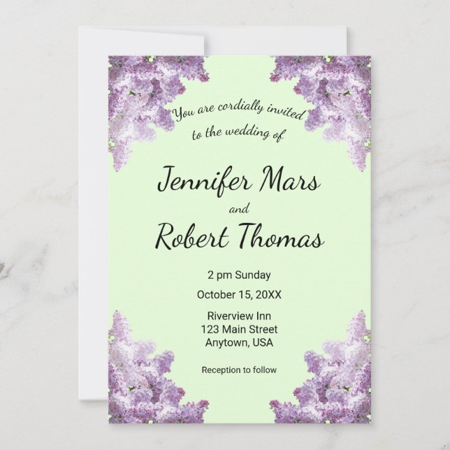 Lilac and Light Sage Wedding Invitation (Front)