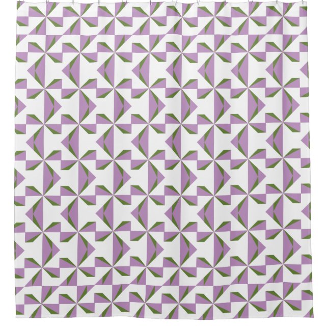 Lilac and Olive Pinwheel Shower Curtain (Front)