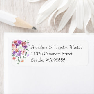 Lilac and Peach Rose Bouquet Wedding Address Label