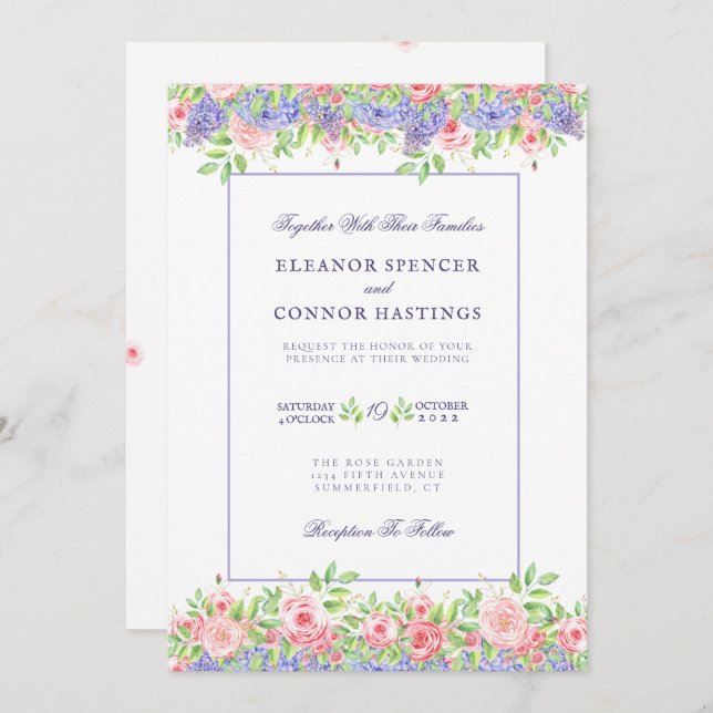 Lilac and Peoney Sophisticated Wedding Invitation (Front/Back)