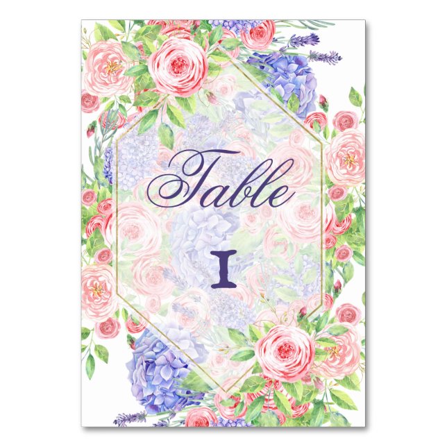 Lilac and Peony Sophisticated Wedding Table Number (Front)