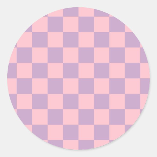Lilac and Pink Chequerboard Classic Round Sticker (Front)