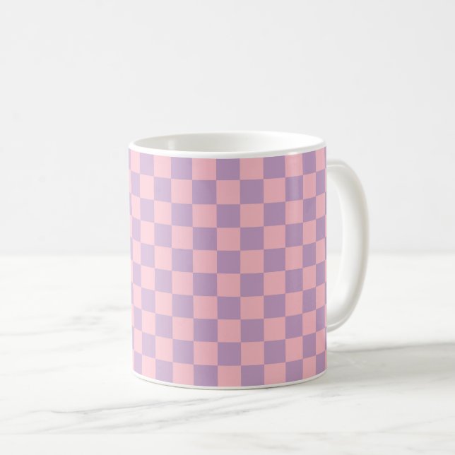 Lilac and Pink Chequerboard Coffee Mug (Front Right)