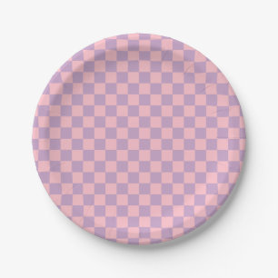 Lilac and Pink Chequerboard Paper Plate