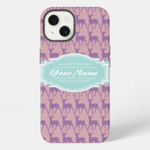 Lilac and Pink Deer, Mint Personalised Name iPhone 13 Case