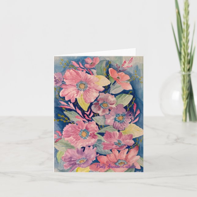 Lilac and Pink Floral All Occassion Note Card (Front)