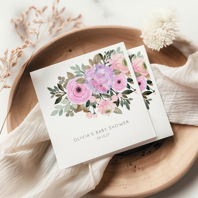 Lilac and Pink Floral Bouquet Baby Shower  Custom Napkin (Creator Uploaded)