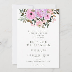 Lilac and Pink Floral Bouquet Bridal Shower  Invitation