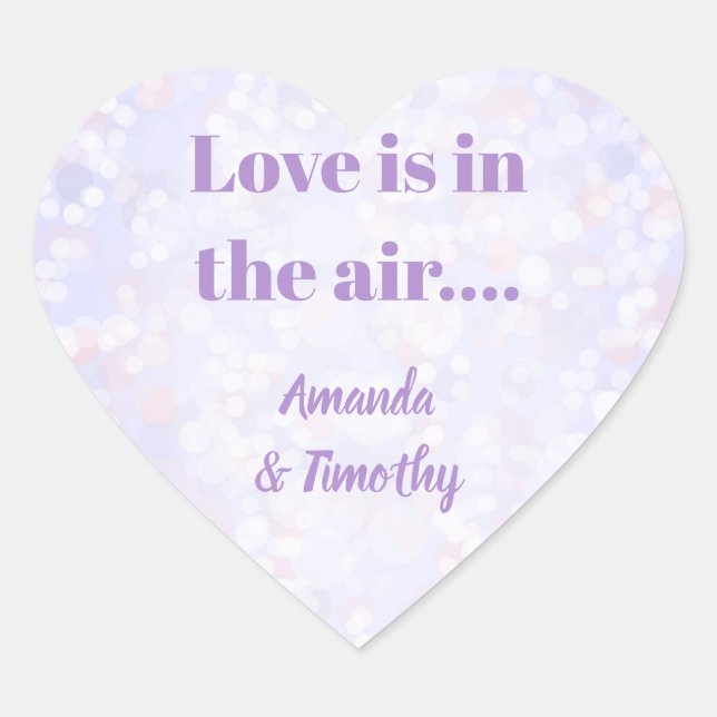 Lilac and Silver Bokeh Love is in the air couple Heart Sticker (Front)