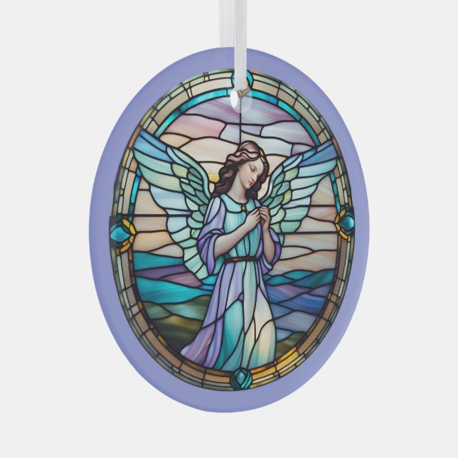 Lilac And Turquoise Angel Stained  Glass Tree Decoration (Front Right)