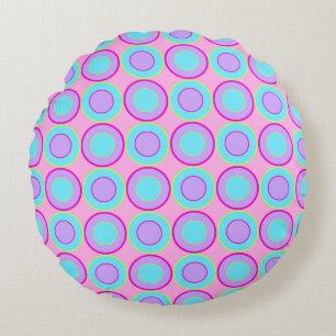 Lilac And Turquoise Doughnuts With Filling On Pink Round Cushion