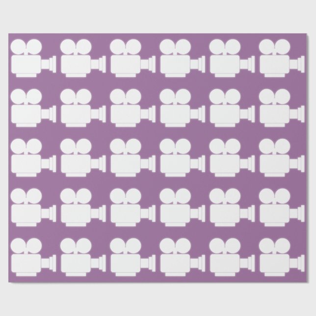 LILAC AND WHITE CINE CAMERA MOTIF WRAPPING PAPER (Flat)
