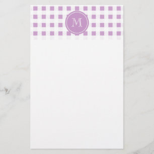Lilac and White Gingham, Your Monogram Stationery